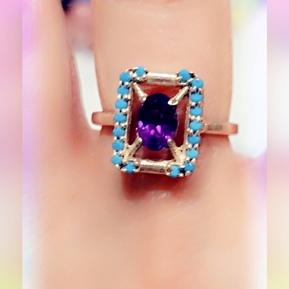 Club Gemstone Jewelry - Turquoise & Amethyst Sterling Silver Gemstone Ring